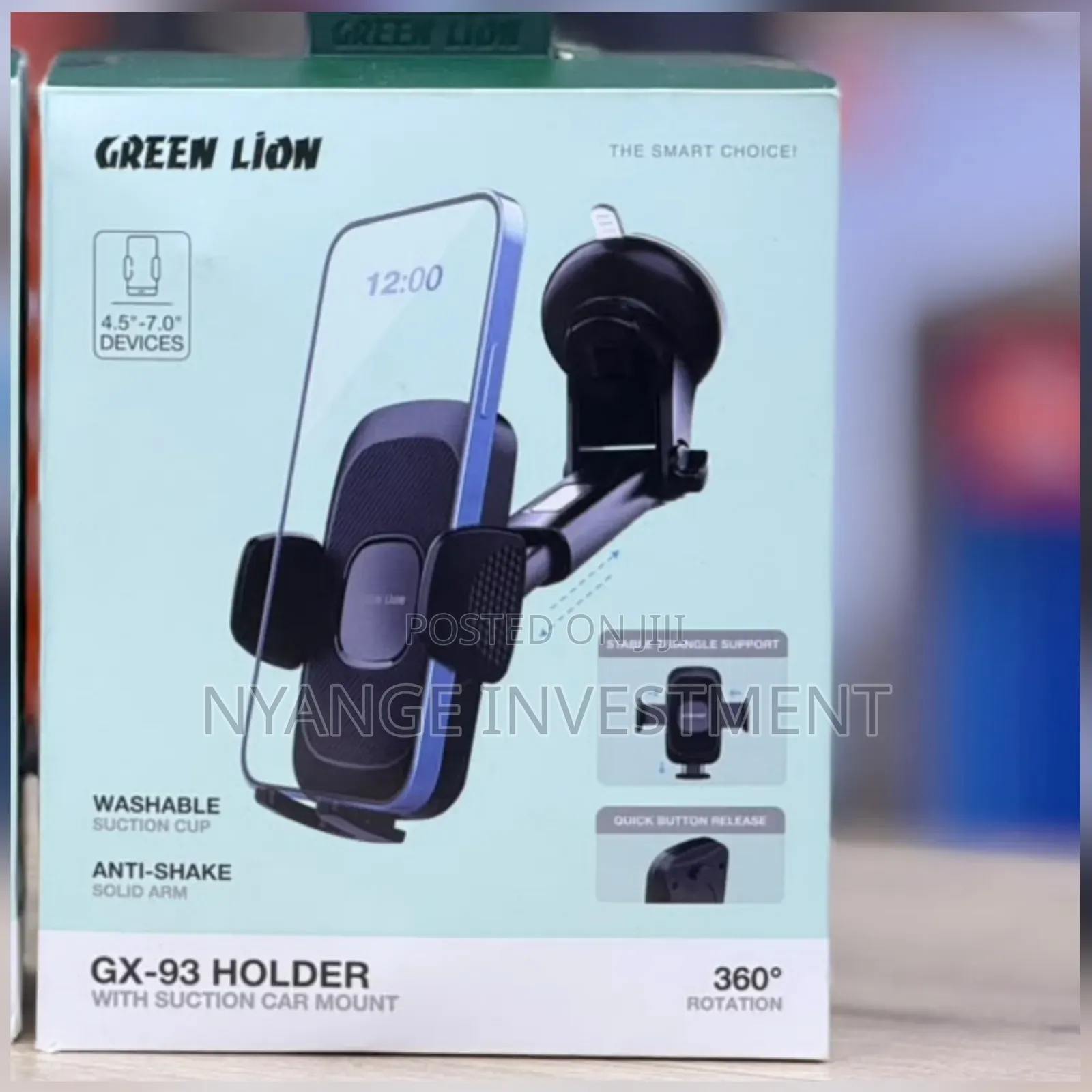 Green Lion GX-93 Car Phone Holder, Suction Car Mount With Solid Arm