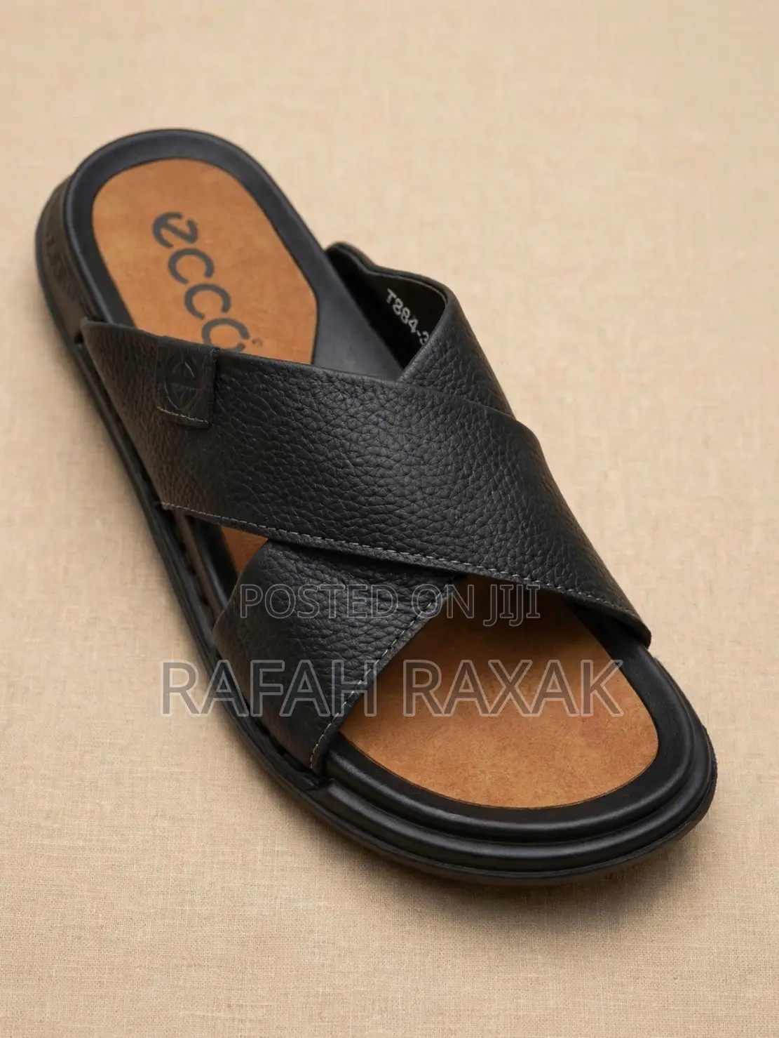 Men’s Classic Black Ecco Cross-Strap Rough Leather Sandals