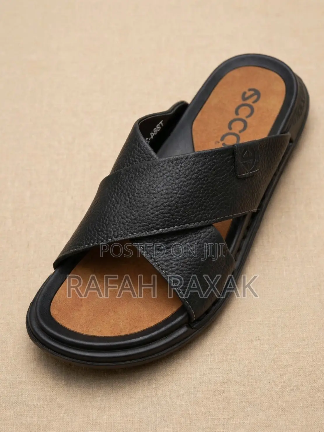 Men’s Classic Black Ecco Cross-Strap Rough Leather Sandals