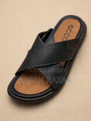 Men’s Classic Black Ecco Cross-Strap Rough Leather Sandals