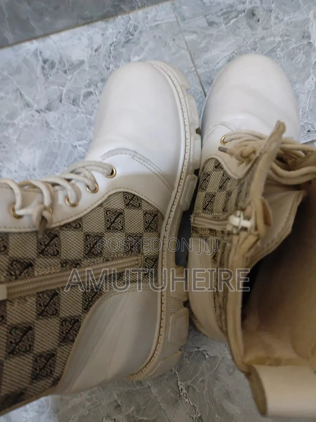 White Chunky Designer Ankle Boots Size 40 - Women's Second Hand