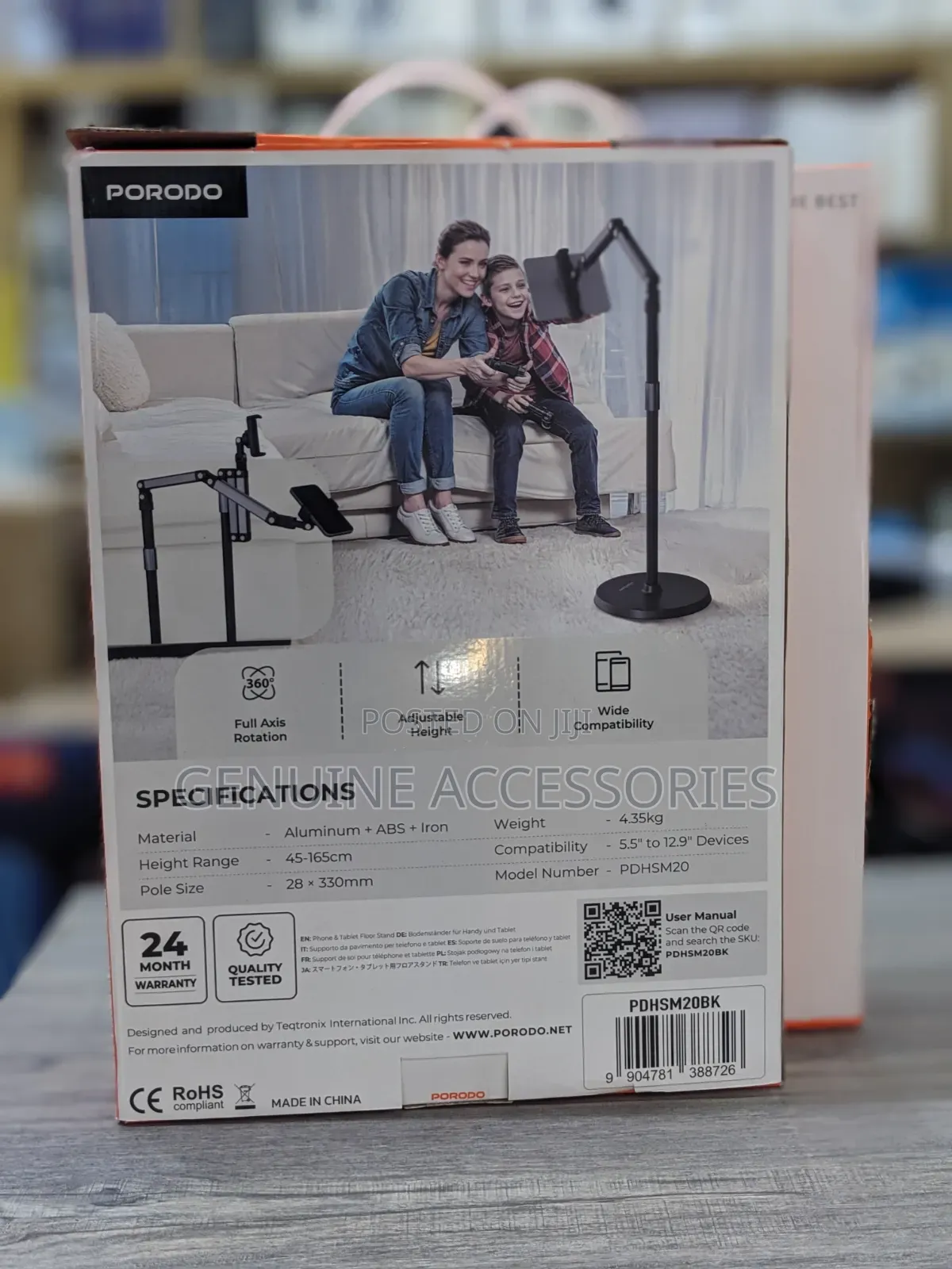 Porodo Phone & Tablet Floor Stand 1.65m, 360° Rotatable.