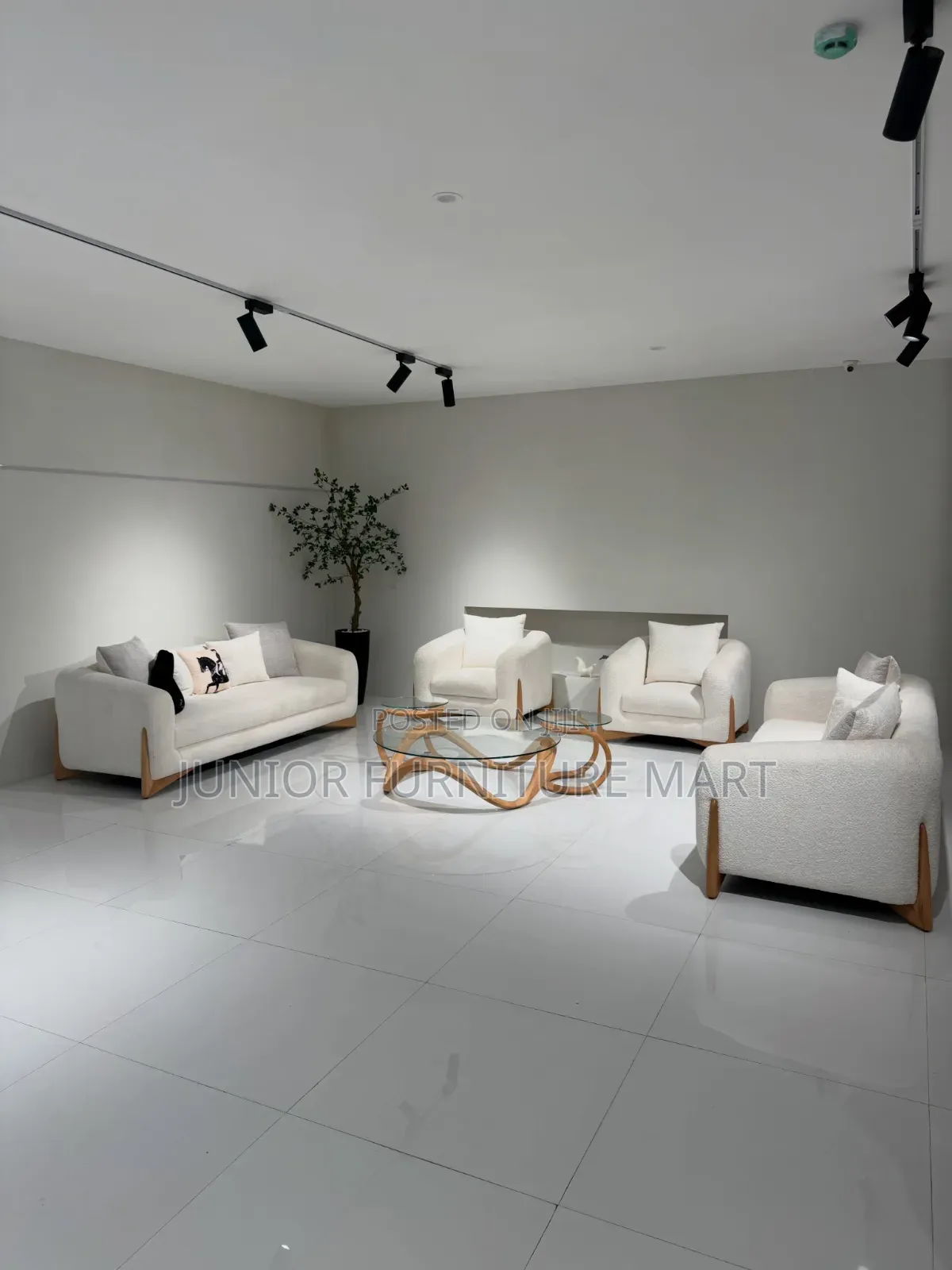 Modern Sofa Set in Soft Cream Fabric