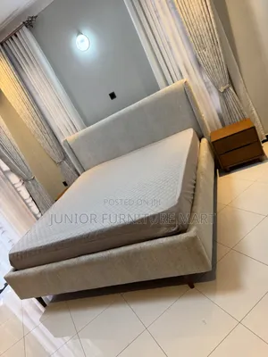 Modern Fabric Bed in Soft Grey