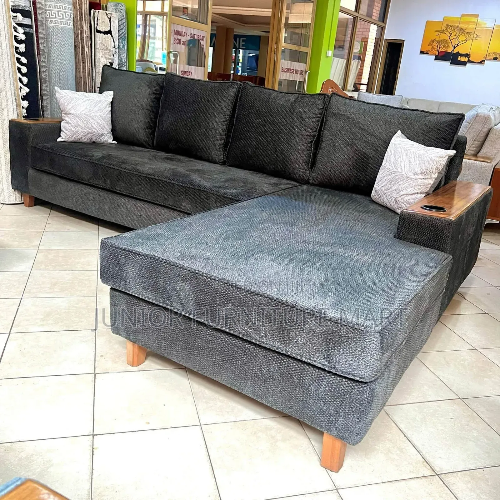 Modern L-Sofa Set in Dark Grey