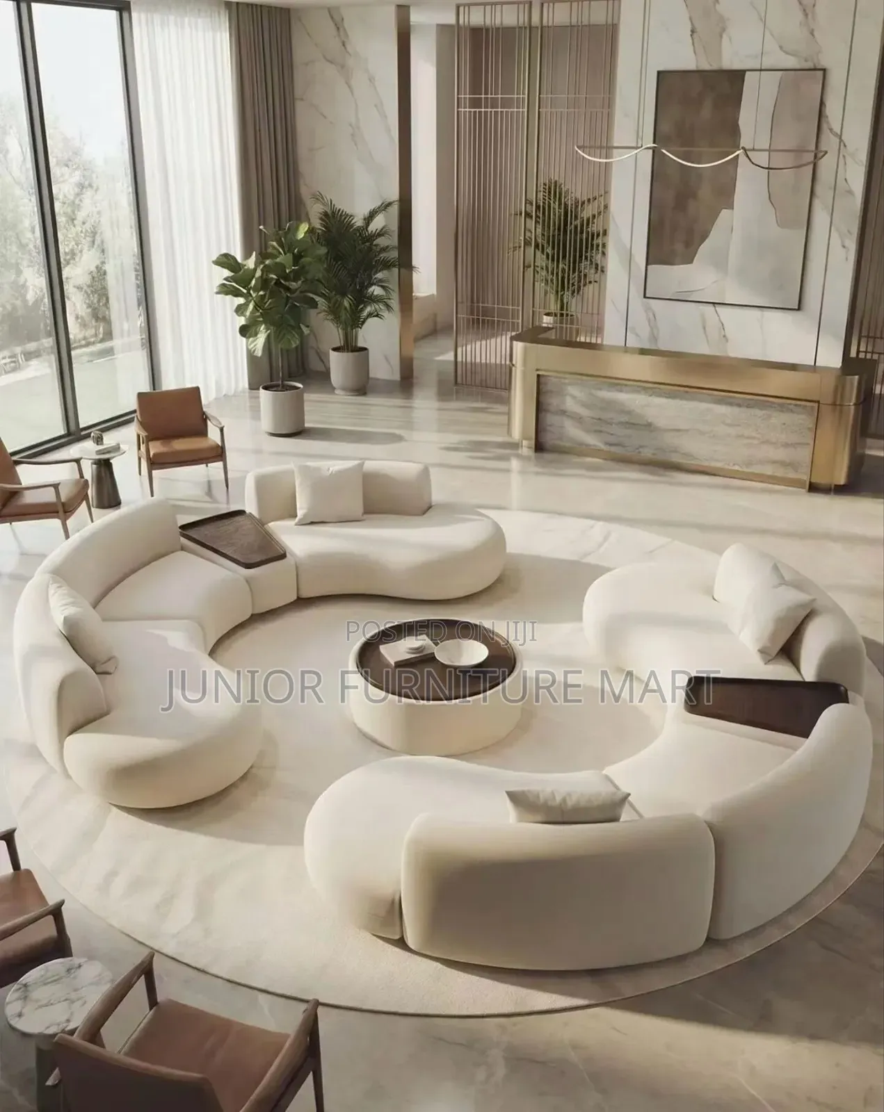 Modern Round Sofa Set in Soft Cream Fabric