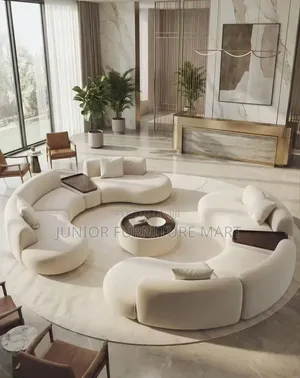 Modern Round Sofa Set in Soft Cream Fabric