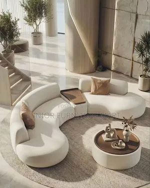 Modern Round Sofa Set in Soft Cream Fabric