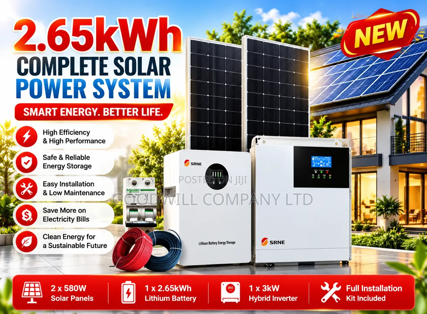 2.5kwh Massive Clean Energy Hybrid/Lithium Solar System