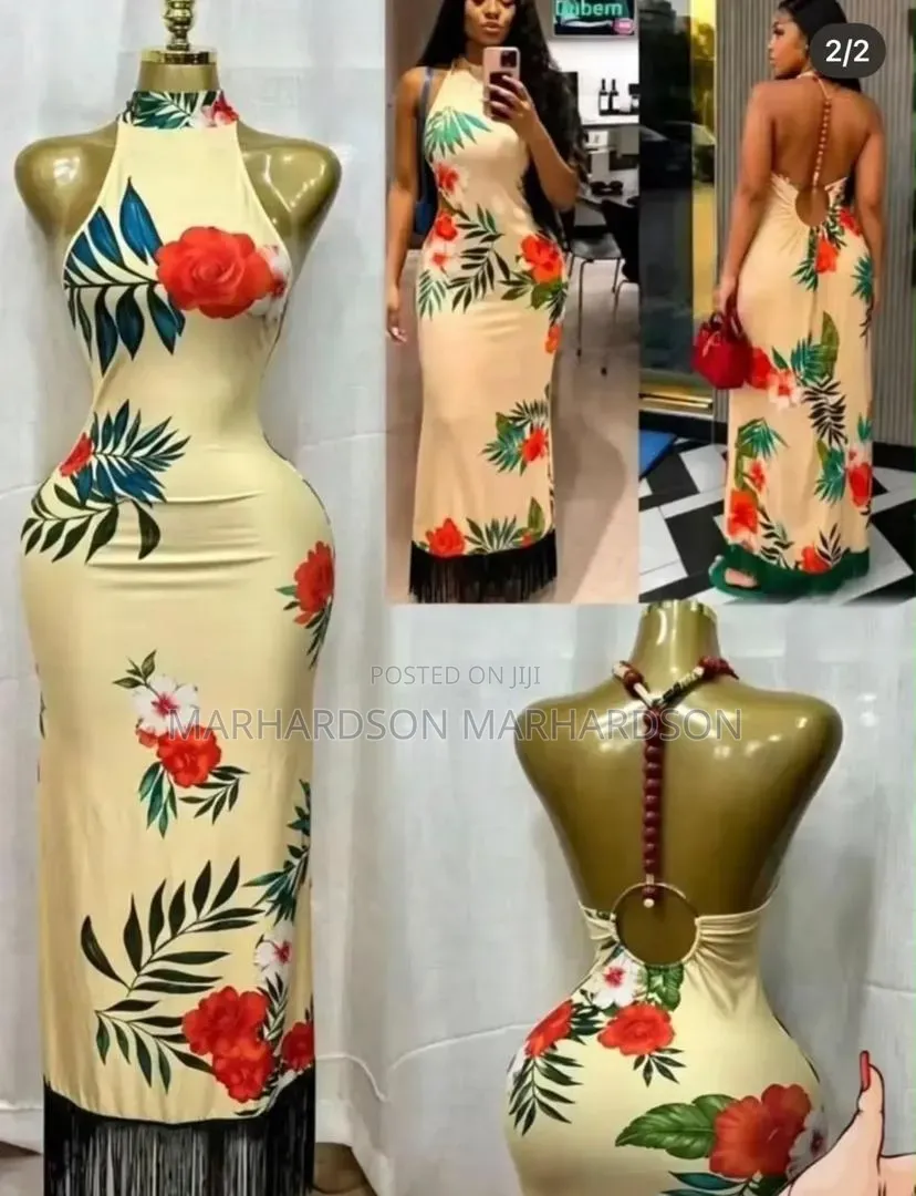 Cream Floral Ruffled Neckline Dress