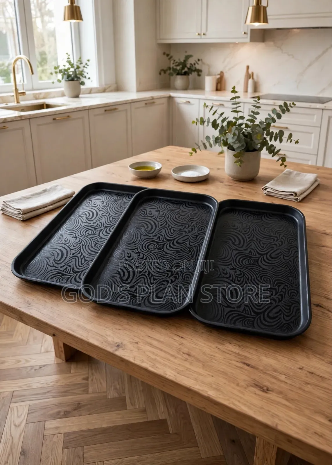3pcs Black Serving Trays Plastic Serving Trays