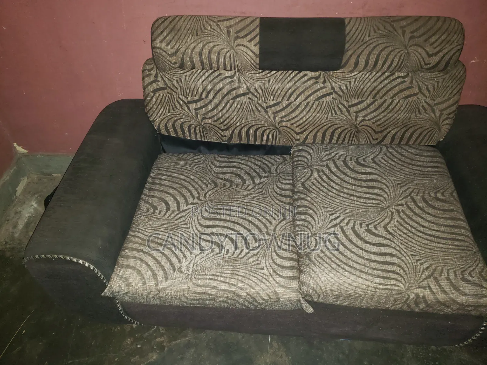 Used Modern 2-Seater Sofa Set (Dark Grey & Patterned) + a One Seater