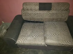 Used Modern 2-Seater Sofa Set (Dark Grey & Patterned) + a One Seater