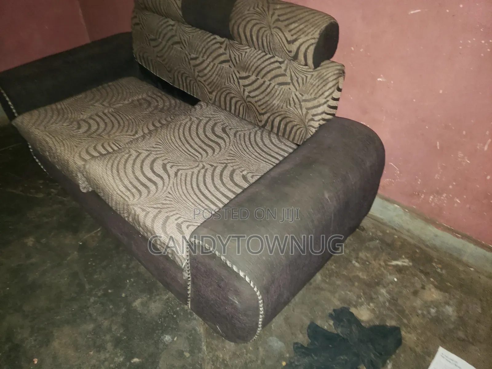 Used Modern 2-Seater Sofa Set (Dark Grey & Patterned) + a One Seater