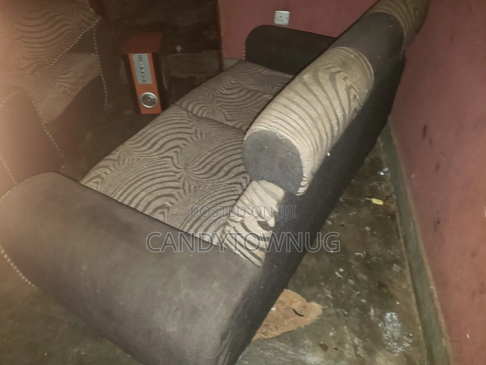 Used Modern 2-Seater Sofa Set (Dark Grey & Patterned) + a One Seater