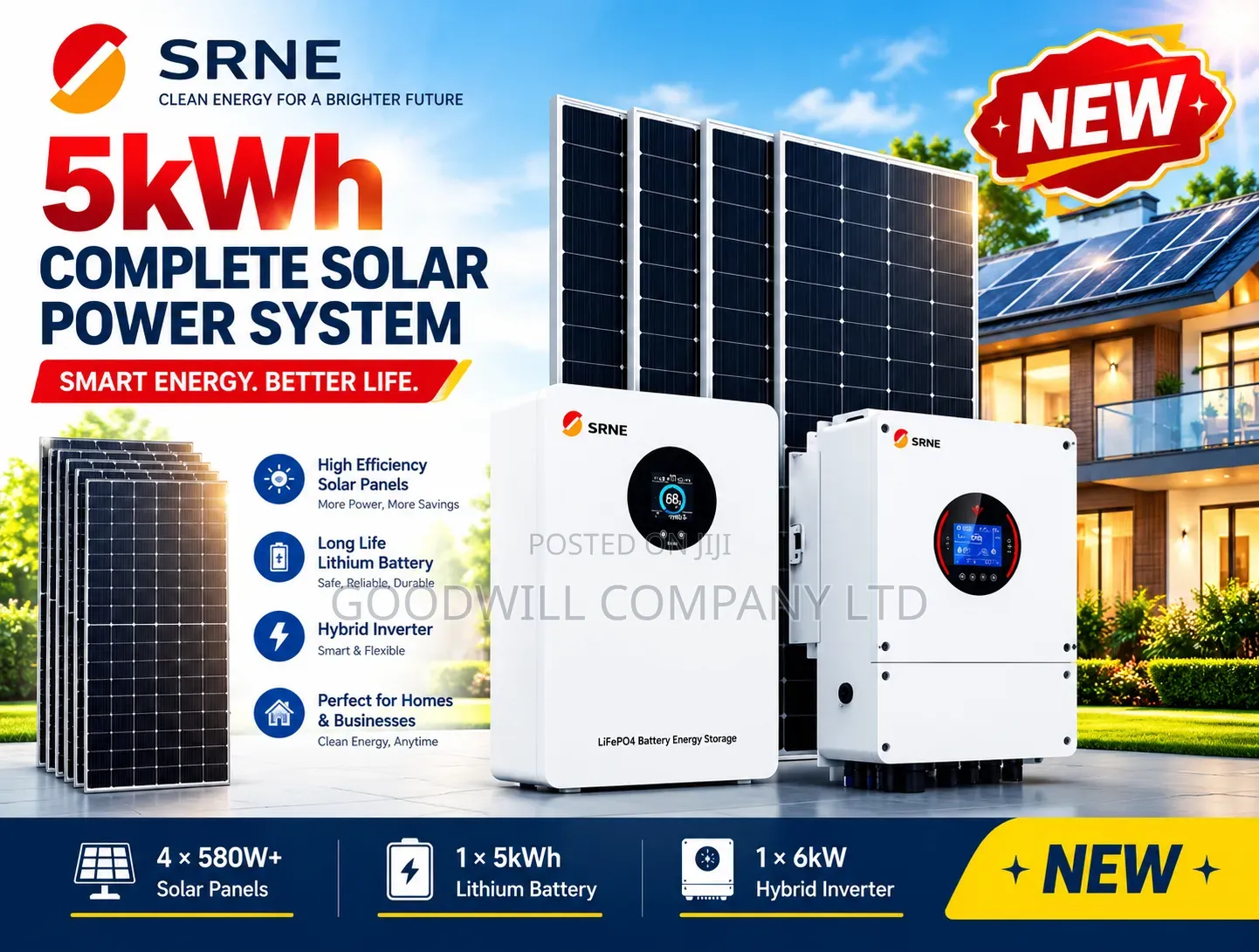 5kwh 48v Srne Megasun Hybrid/Lithium Solar System Full Kit