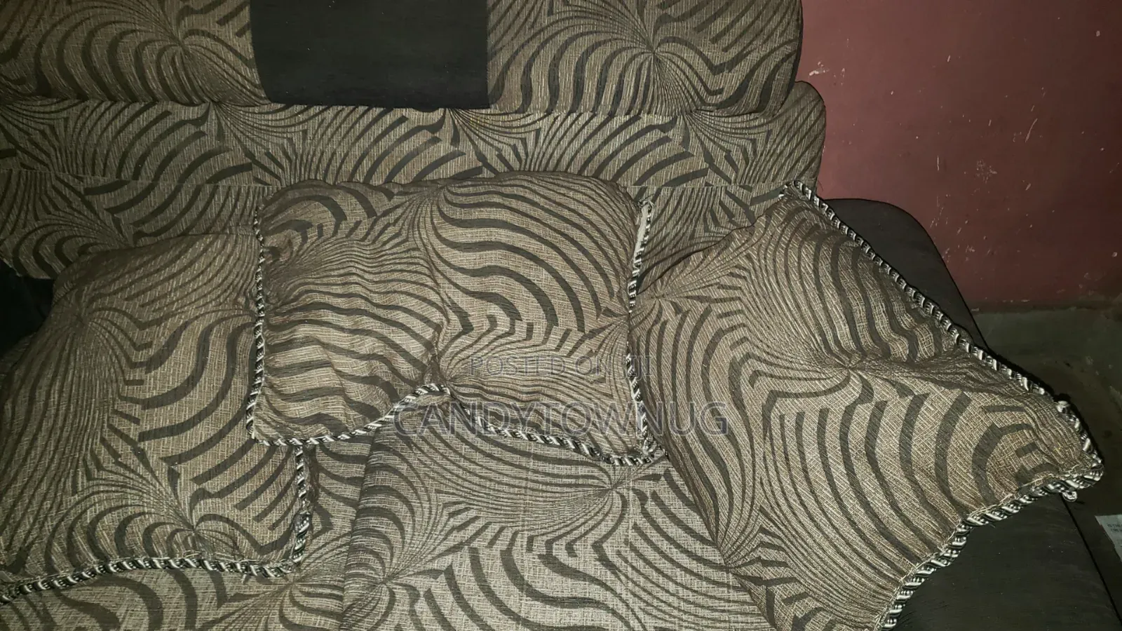 Used Modern 2-Seater Sofa Set (Dark Grey & Patterned) + a One Seater