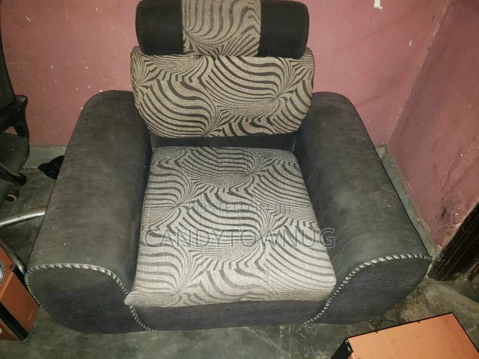 Used Modern 2-Seater Sofa Set (Dark Grey & Patterned) + a One Seater