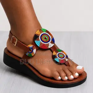 African Handmade Wedge Beaded Sandals.