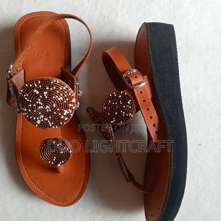 African Handmade Wedge Beaded Sandals.