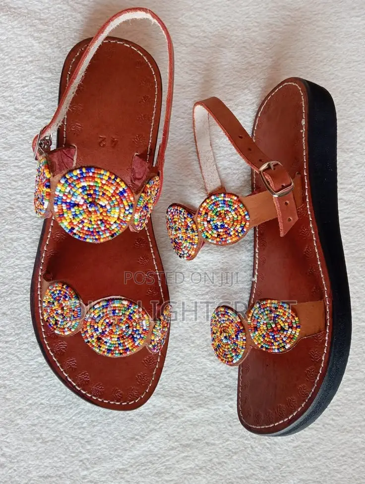 African Handmade Wedge Beaded Sandals.