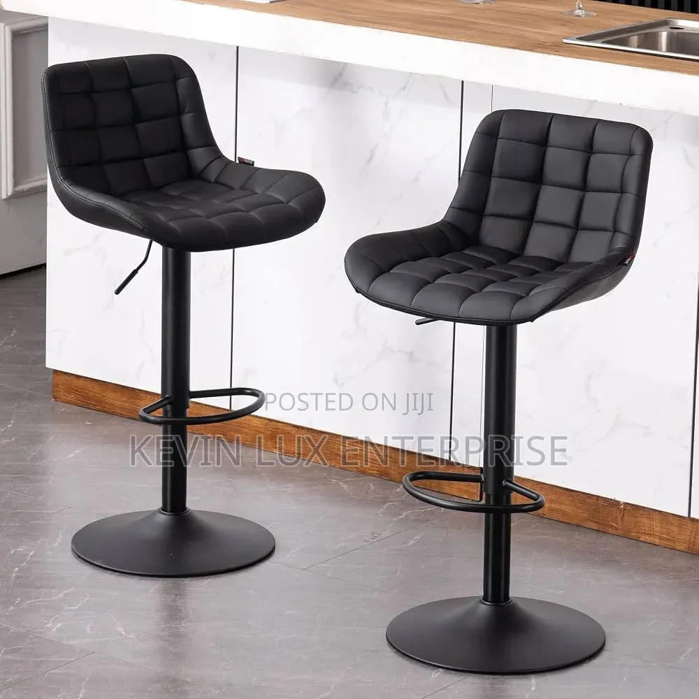 Black Leather Tufted Bar Stool 360 Rotation
