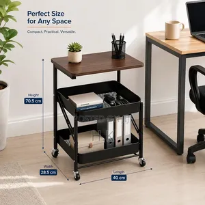 3 Tier Metal Storage Rolling Trolley Cart With Wooden Top