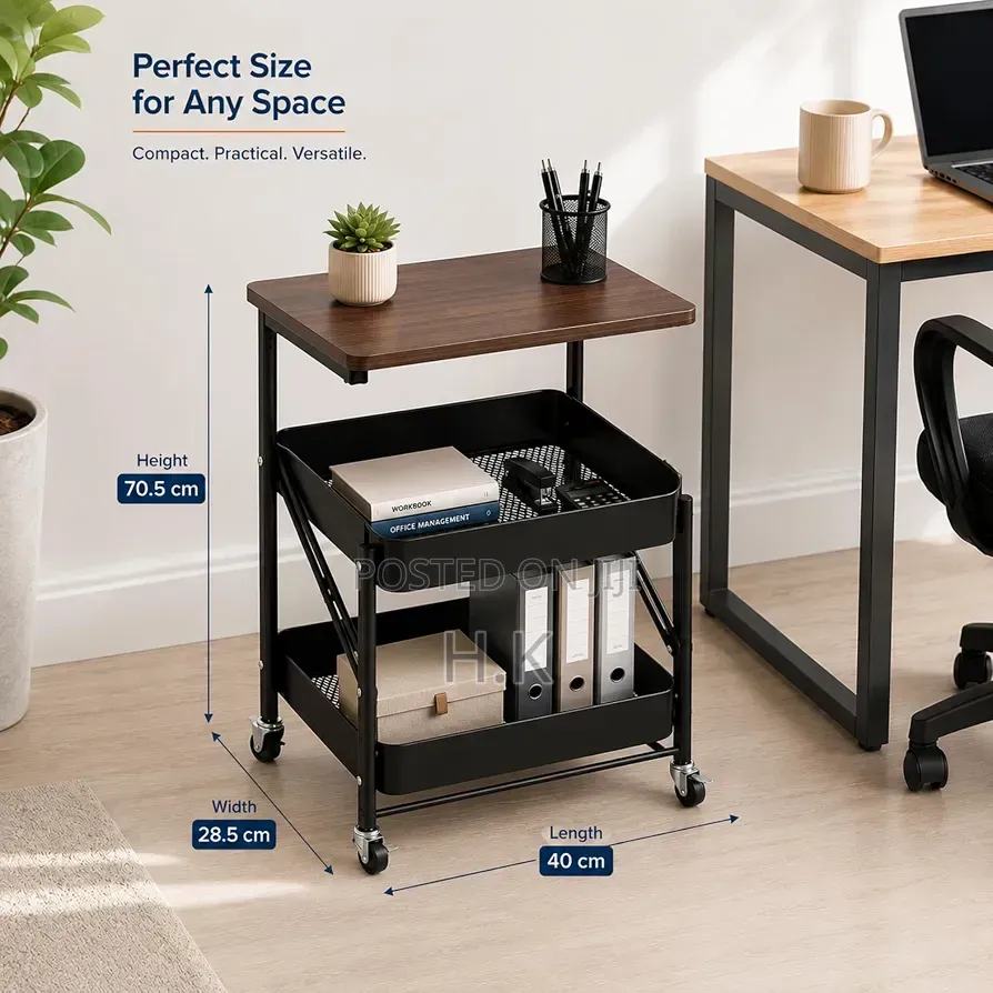 3 Tier Metal Storage Rolling Trolley Cart With Wooden Top