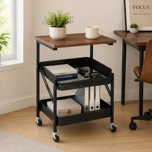 3 Tier Metal Storage Rolling Trolley Cart With Wooden Top