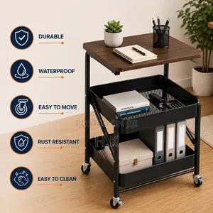3 Tier Metal Storage Rolling Trolley Cart With Wooden Top