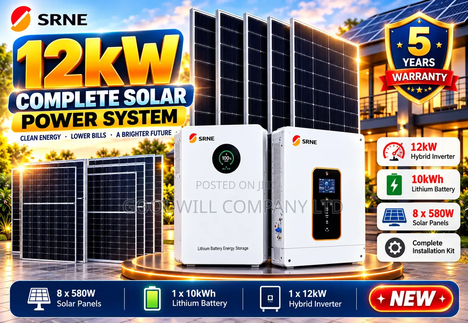 10kwh 48v Srne Rising Energy Hybrid/Lithium Solar System Full Kit