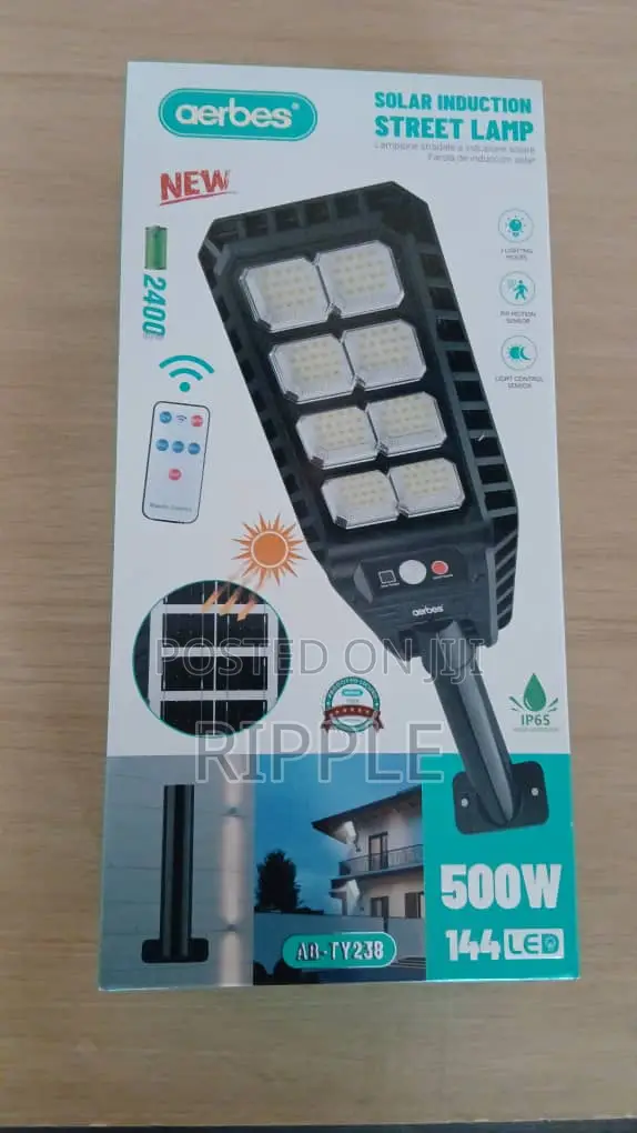Aerbes 500W Solar Street Light – 144 LED Motion Sensor & Remote