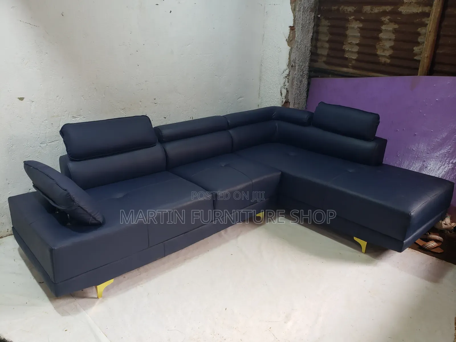 6 Seater L Sofa Set Readily Available for Sale Navy Blue in Colour