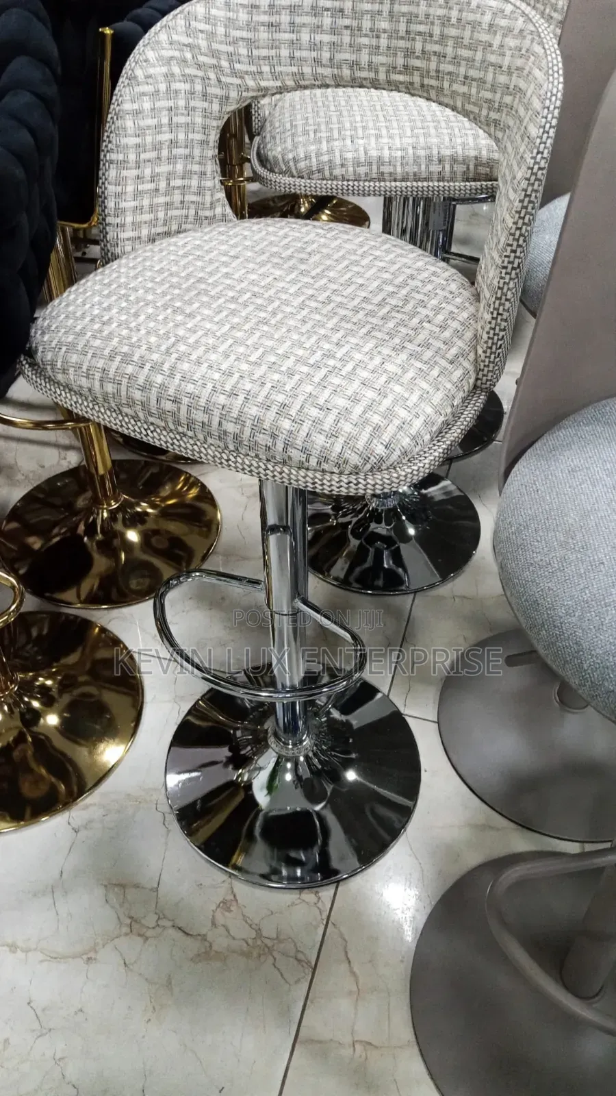 Woven Fabric Swivel Bar Stool