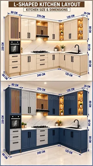 L Shape Master Kitchen Cabinets in Any Colour