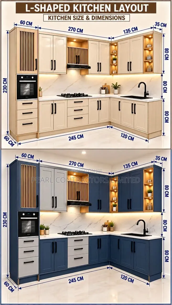 L Shape Master Kitchen Cabinets in Any Colour
