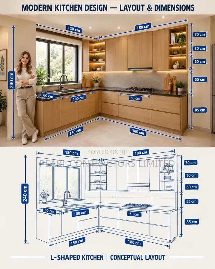 L Shape Master Kitchen Cabinets in Any Colour