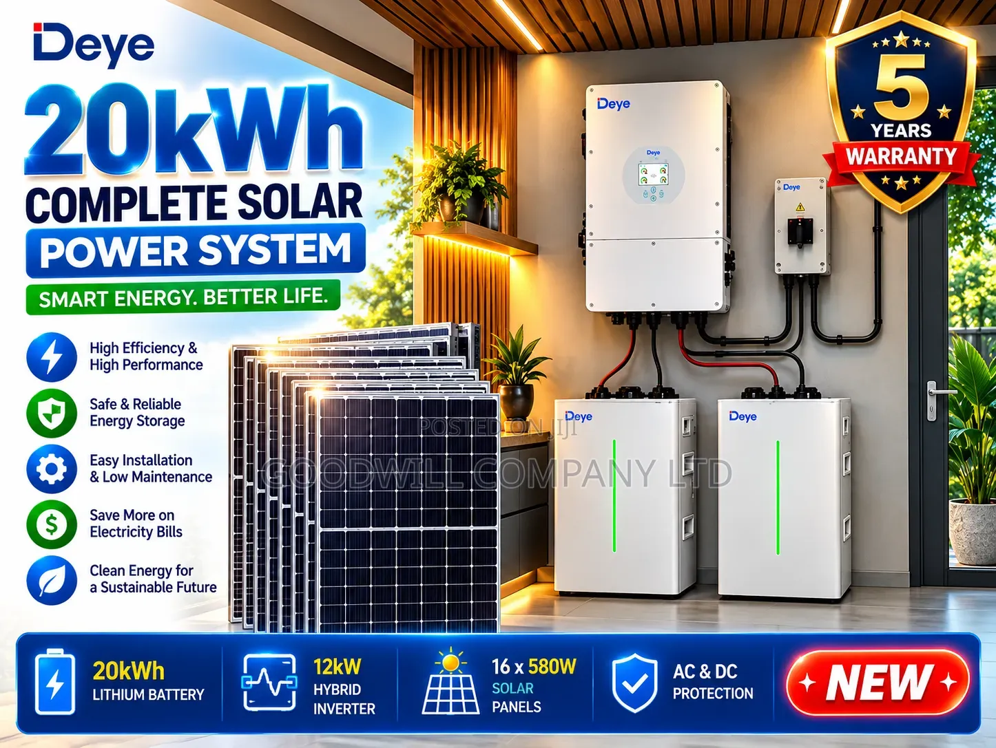 20kwh Ecosun Deye Hybrid/Lithium Solar Energy System Full Kit