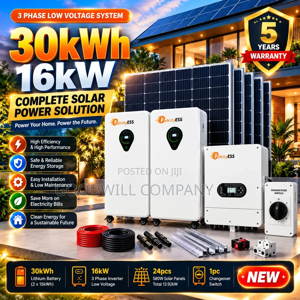 30kwh Massive Clean Energy 3phase Hybrid/Lithium Solar System Full Kit