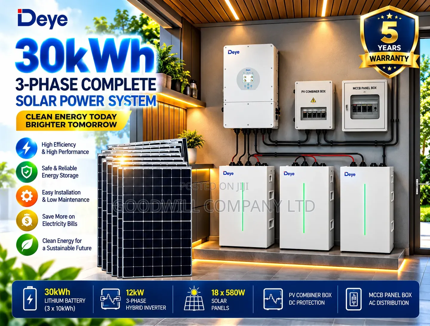 30kwh Deye Massive Clean Energy Hybrid /Lithium Solar System Full Kit