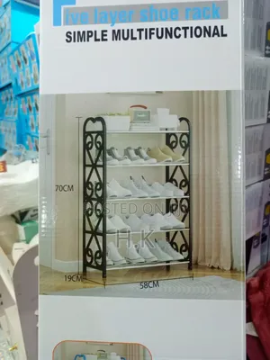5-Tier Black Metal Shoe Rack With Decorative Arched Side Panels.