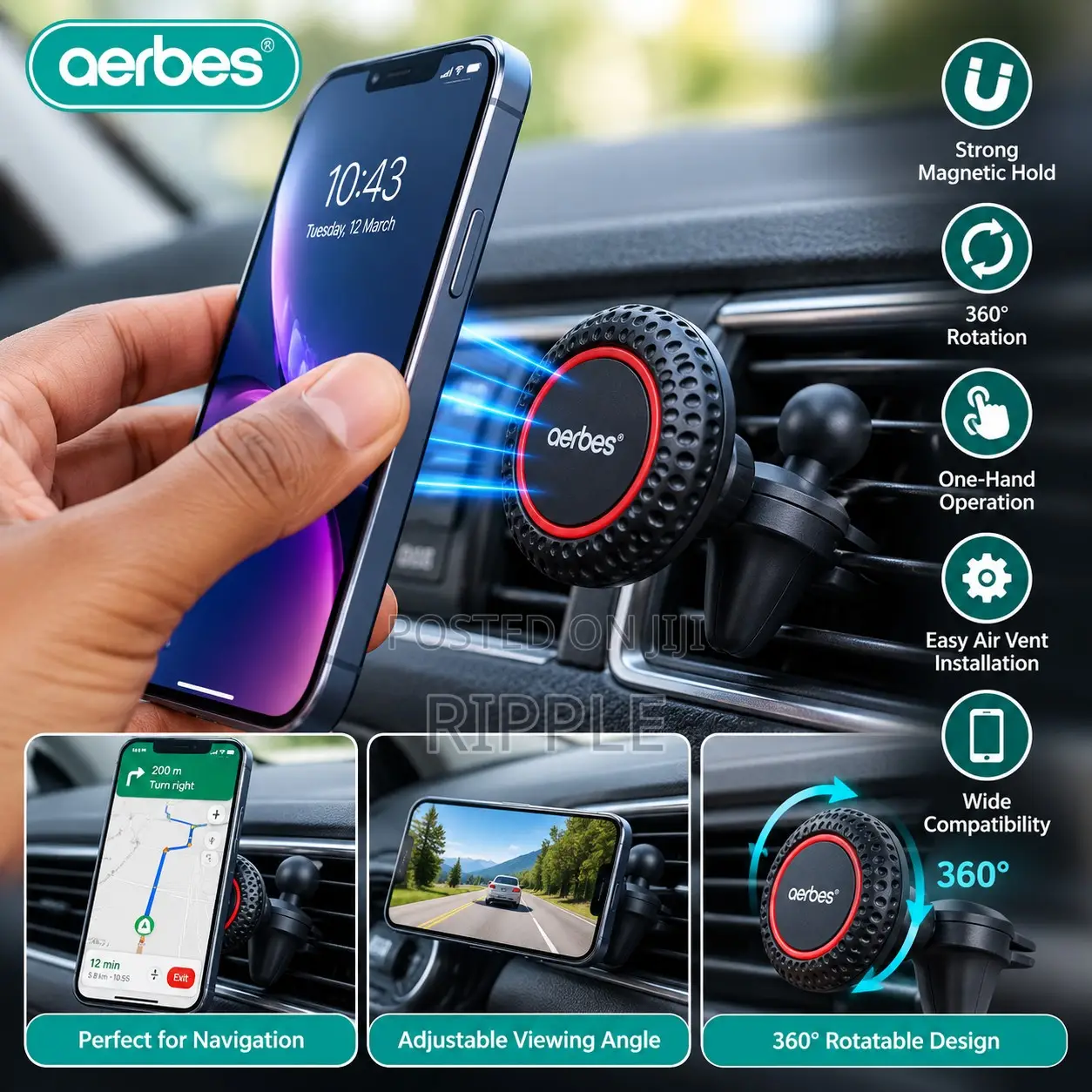 Magnetic Car Phone Holder – 360° Air Vent Mount