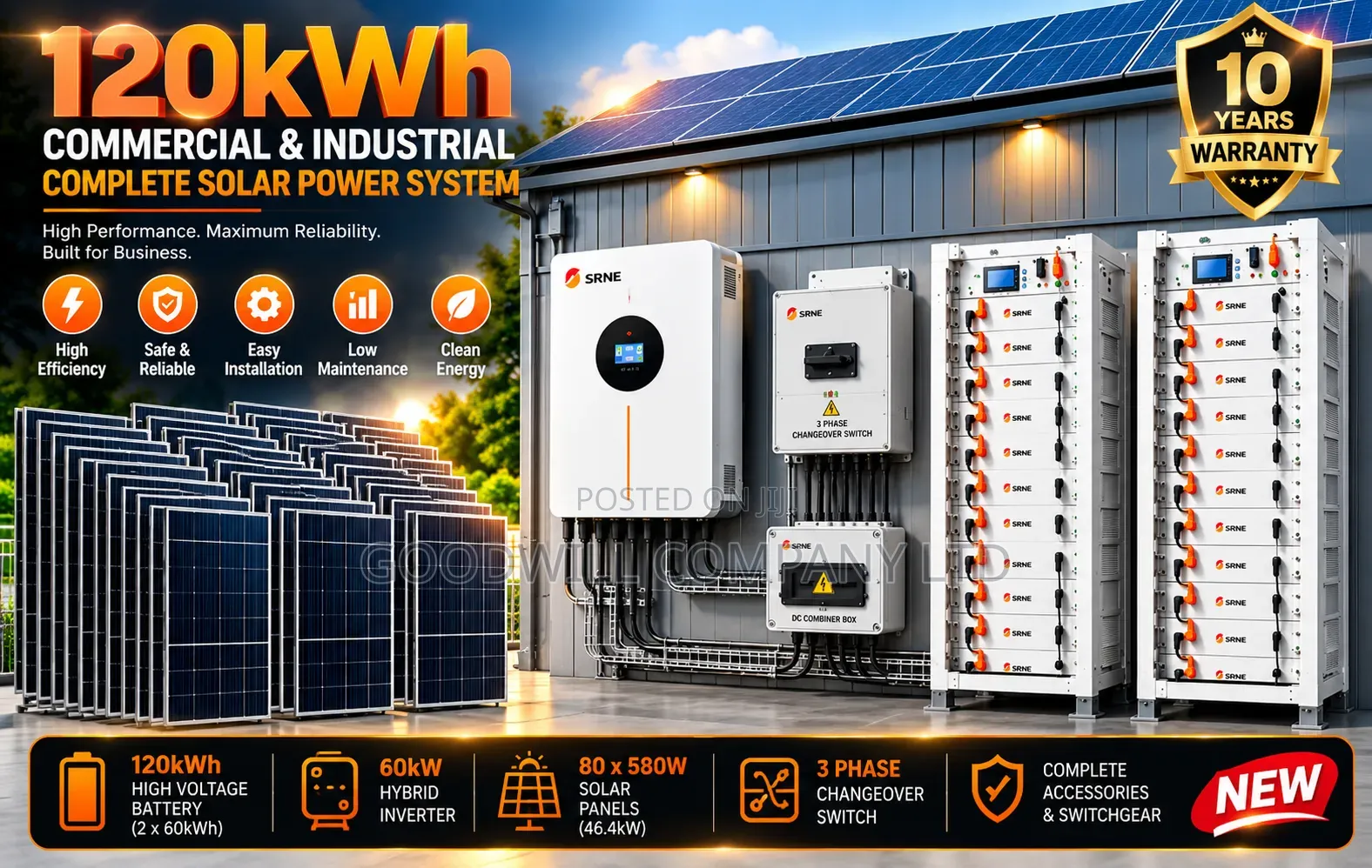 120kwh Megasun Top Hybrid/Lithium Solar System Full Kit