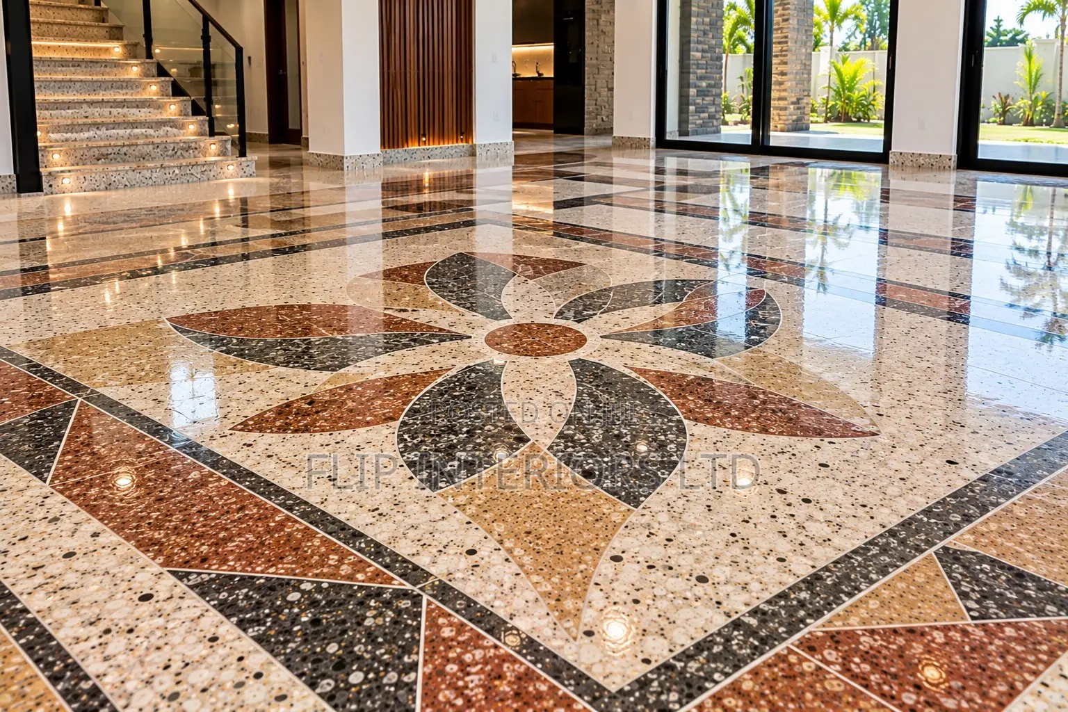 Decorative Patterned Terrazzo Flooring Installation