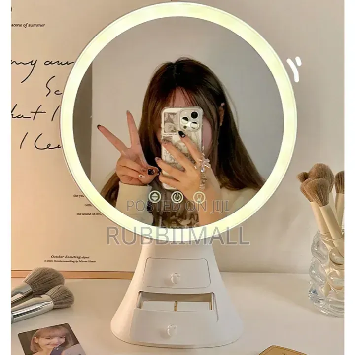 Mirror With a Built-in Storage Drawer & Touch-Control Lighting.
