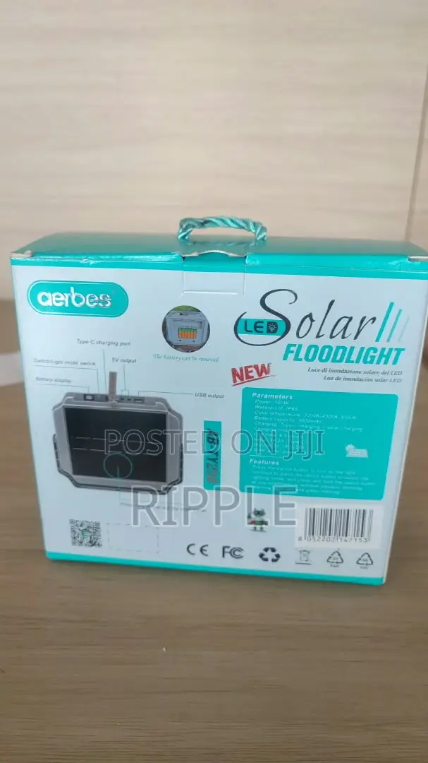 100W Solar LED Floodlight – Rechargeable & 3 Light Modes