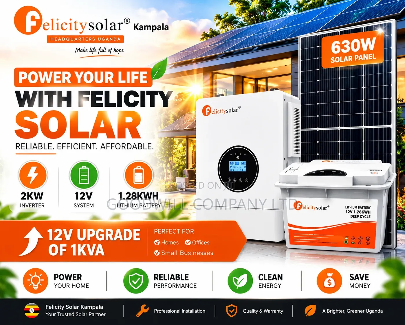 1.28kwh 12v Felicity Massive Clean Energy Hybrid/Lithium Solar System