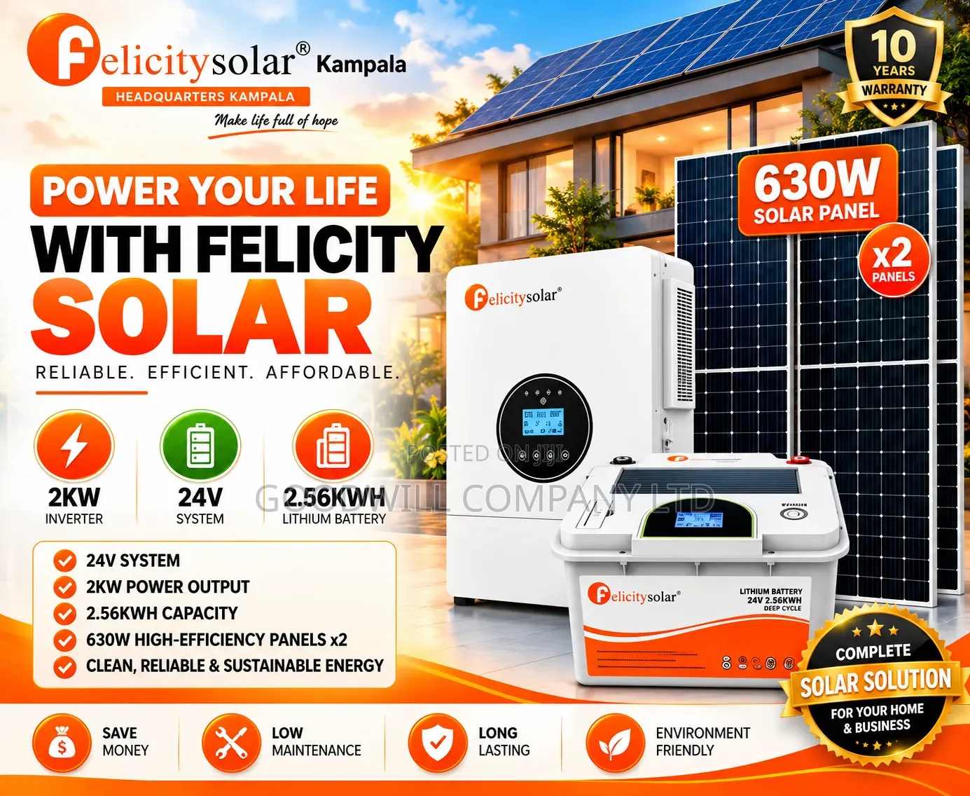 2kva 2.5kwh 24v Felicity Megasun Hybrid/Lithium Solar System Kit