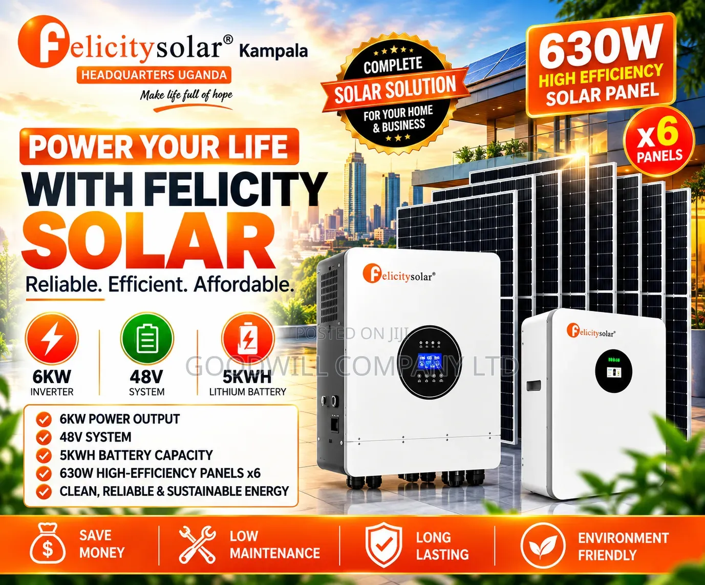 5kwh 48v Felicity Megasun Hybrid/Lithium Solar System Full Kit