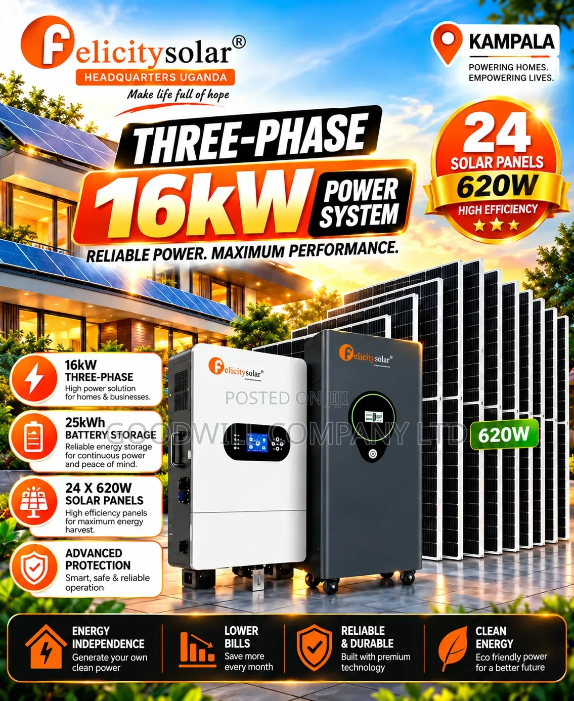 25kwh 16kva Felicity Massive 3phase Hybrid/Lithium Solar System Kit